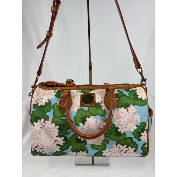 Dooney & Bourke Satchel Bag Shoulder Pink Blue Green Floral Hydrangea Print - Picture 1 of 14